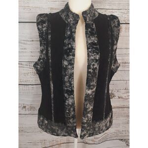 Dressbarn Vest Women Large Black Leather Faux Fur Trim Sleeveless